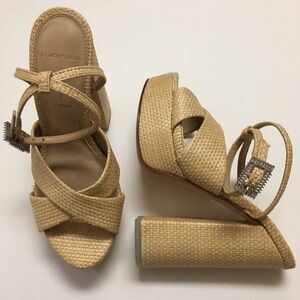 Black Suede Studio Raffia Platform Open Toe Sandals 6/36 Spring Summer F…